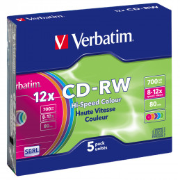 Verbatim CD-RW,12x,700 MB/80 min,5 kappaleen pakkaus slim...