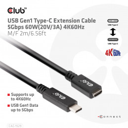 CLUB3D USB C GEN1 EXT CABLE 5GBPS 4K60HZ M F 1M USB-kaapeli 2 x USB C