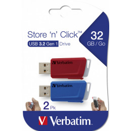 Verbatim Store 'n' Click USB-muisti 32 GB USB A-tyyppi 3.2 Gen 1 (3.1 Gen 1) Sininen, Harmaa, Punainen