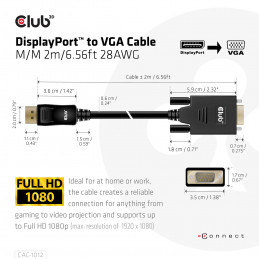CLUB3D CAC-1012 DisplayPort-kaapeli 2 m Musta