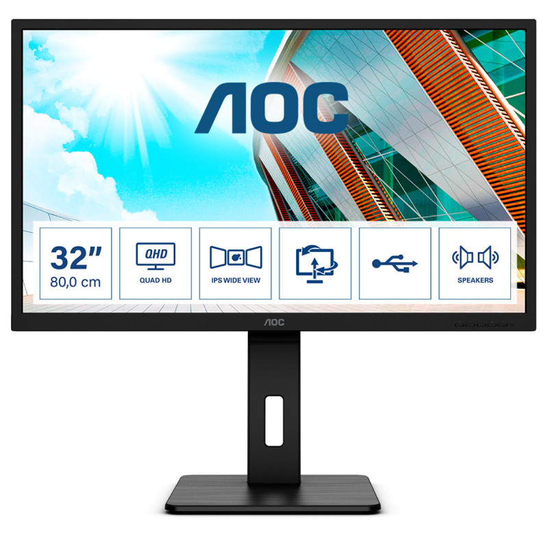 AOC Q32P2CA tietokoneen litteä näyttö 80 cm (31.5") 2560 x 1440 pikseliä 2K Ultra HD LED Musta