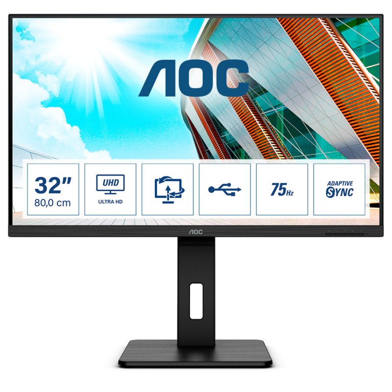 AOC U32P2CA tietokoneen litteä näyttö 80 cm (31.5") 3840 x 2160 pikseliä 4K Ultra HD LED Musta