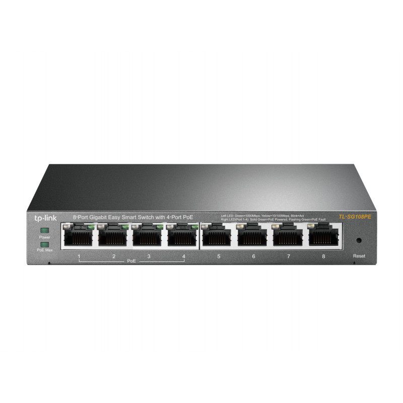 TP-LINK TL-SG108PE Hallitsematon Gigabit Ethernet (10 100 1000) Power over Ethernet -tuki Musta