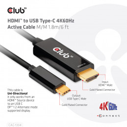 CLUB3D CAC-1334 videokaapeli-adapteri 1,8 m HDMI-tyyppi A (vakio) USB Type-C