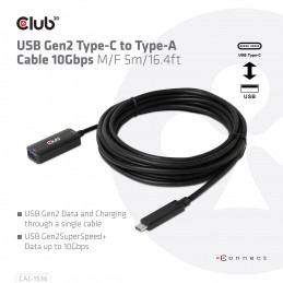 CLUB3D CAC-1536 USB-kaapeli 5 m USB4 Gen 3x2 USB C USB A