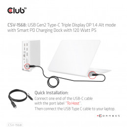 CLUB3D CSV-1568 kannettavien tietokoneiden telakka ja porttitoistin Telakointi USB 3.2 Gen 2 (3.1 Gen 2) Type-C Metallinen