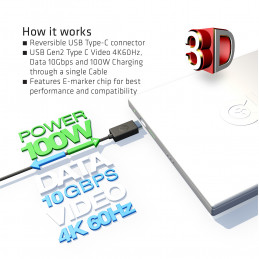 CLUB3D USB Type-C Cable M M 0.8Meter Active PD ~100Watt 4K60Hz