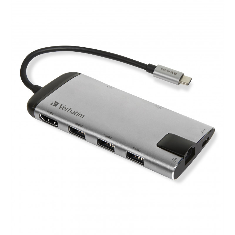 Verbatim 49142 keskitin USB 3.2 Gen 1 (3.1 Gen 1) Type-C 1000 Mbit s Musta, Hopea