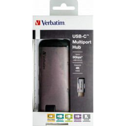 Verbatim 49142 keskitin USB 3.2 Gen 1 (3.1 Gen 1) Type-C 1000 Mbit s Musta, Hopea