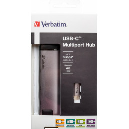 Verbatim 49141 keskitin USB 3.2 Gen 1 (3.1 Gen 1) Type-C 1000 Mbit s Musta, Hopea