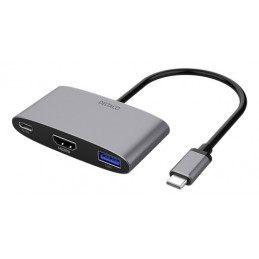 Deltaco USBC-HDMI22 kannettavien tietokoneiden telakka ja porttitoistin Langallinen USB 3.2 Gen 2 (3.1 Gen 2) Type-C Harmaa