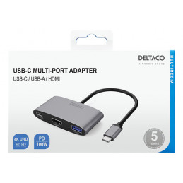 Deltaco USBC-HDMI22 kannettavien tietokoneiden telakka ja porttitoistin Langallinen USB 3.2 Gen 2 (3.1 Gen 2) Type-C Harmaa