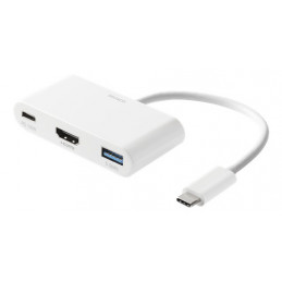 Deltaco USBC-HDMI23 kannettavien tietokoneiden telakka ja porttitoistin Langallinen USB 3.2 Gen 1 (3.1 Gen 1) Type-C Valkoinen