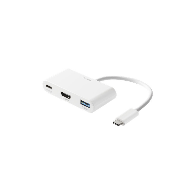 Deltaco USBC-HDMI23 kannettavien tietokoneiden telakka ja porttitoistin Langallinen USB 3.2 Gen 1 (3.1 Gen 1) Type-C Valkoinen