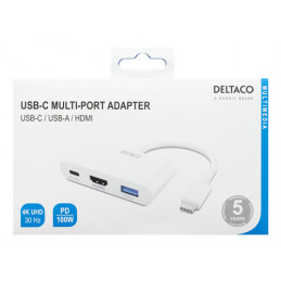 Deltaco USBC-HDMI23 kannettavien tietokoneiden telakka ja porttitoistin Langallinen USB 3.2 Gen 1 (3.1 Gen 1) Type-C Valkoinen