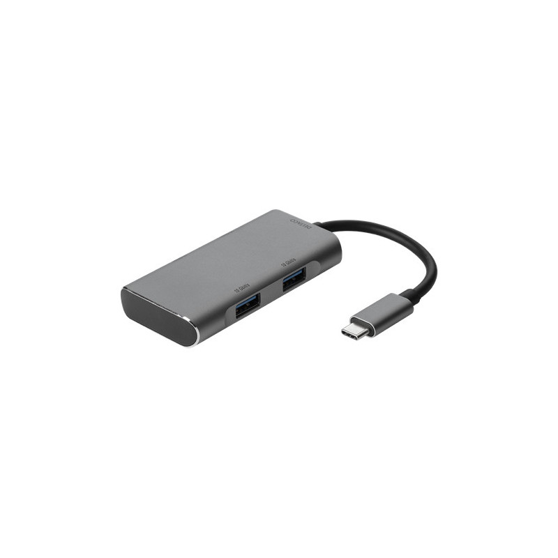 Deltaco USBC-HUB201 kannettavien tietokoneiden telakka ja porttitoistin Langallinen USB 3.2 Gen 1 (3.1 Gen 1) Type-C Harmaa