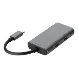 Deltaco USBC-HUB201 kannettavien tietokoneiden telakka ja porttitoistin Langallinen USB 3.2 Gen 1 (3.1 Gen 1) Type-C Harmaa