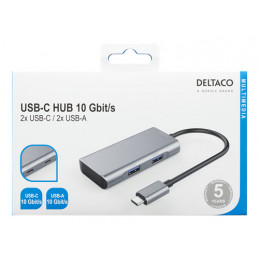 Deltaco USBC-HUB201 kannettavien tietokoneiden telakka ja porttitoistin Langallinen USB 3.2 Gen 1 (3.1 Gen 1) Type-C Harmaa