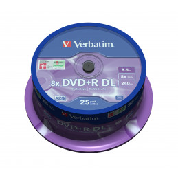 Verbatim DVD+R Double Layer 8x Matt Silver 25pk Spindle 8,5 GB DVD+R DL 25 kpl
