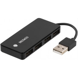 Deltaco UH-480 keskitin USB 2.0 480 Mbit s Musta