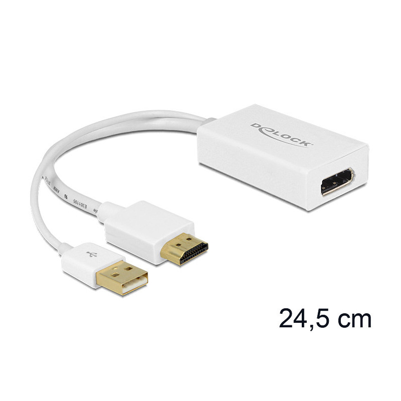 DeLOCK 62496 videokaapeli-adapteri 0,245 m DisplayPort HDMI + USB Valkoinen