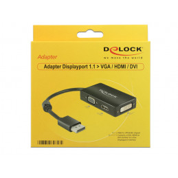DeLOCK 0.16m DisplayPort VGA+HDMI+DVI 0,16 m VGA (D-Sub)+ HDMI + DVI Musta