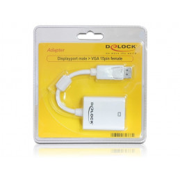 DeLOCK 61766 videokaapeli-adapteri 0,125 m VGA (D-Sub) DisplayPort Valkoinen