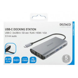 Deltaco USBC-HDMI18 kannettavien tietokoneiden telakka ja porttitoistin Langallinen USB 3.2 Gen 2 (3.1 Gen 2) Type-C Musta