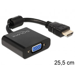 DeLOCK 65512 videokaapeli-adapteri 0,254 m VGA (D-Sub) HDMI-tyyppi A (vakio) Musta