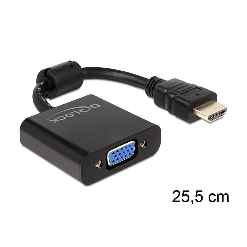 DeLOCK 65512 videokaapeli-adapteri 0,254 m VGA (D-Sub) HDMI-tyyppi A (vakio) Musta