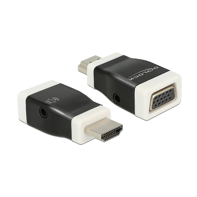 DeLOCK 65586 kaapelin sukupuolenvaihtaja HDMI-A VGA Musta, Valkoinen
