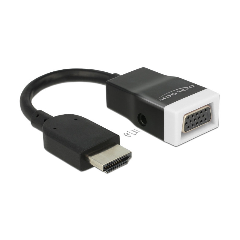 DeLOCK 65587 videokaapeli-adapteri HDMI-tyyppi A (vakio) VGA (D-Sub) + 3.5mm Musta, Valkoinen