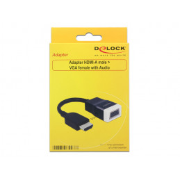 DeLOCK 65587 videokaapeli-adapteri HDMI-tyyppi A (vakio) VGA (D-Sub) + 3.5mm Musta, Valkoinen