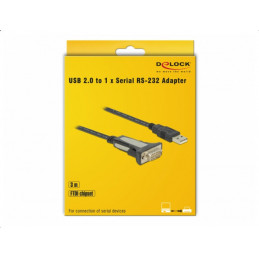 DeLOCK 65962 sarjakaapeli Musta 3 m USB A-tyyppi DB-9