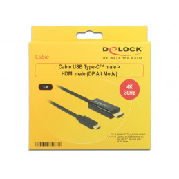 DeLOCK 85260 videokaapeli-adapteri 3 m USB Type-C HDMI Musta
