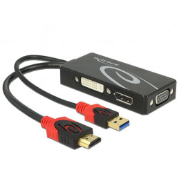 DeLOCK 62959 videokaapeli-adapteri 0,135 m HDMI + USB DVI-I + VGA (D-Sub) Musta, Punainen