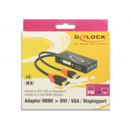 DeLOCK 62959 videokaapeli-adapteri 0,135 m HDMI + USB DVI-I + VGA (D-Sub) Musta, Punainen