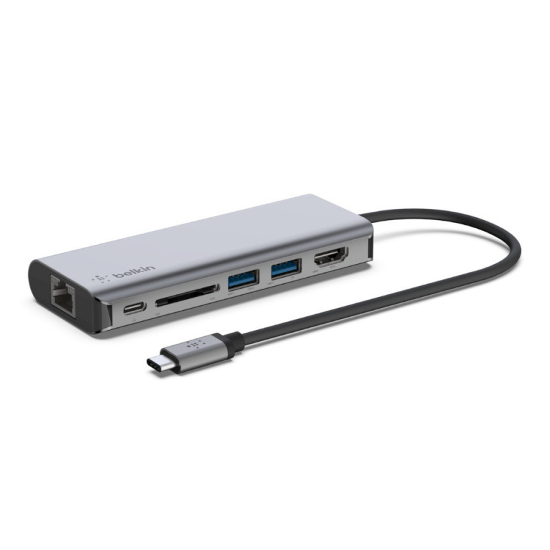 Belkin AVC008BTSGY keskitin USB 3.2 Gen 1 (3.1 Gen 1) Type-C 5000 Mbit s Musta, Harmaa