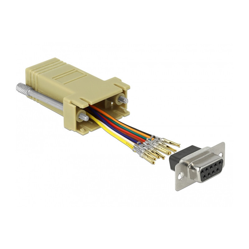 DeLOCK 66164 kaapelin sukupuolenvaihtaja Sub-D 9 pin Rj-45 Musta, Harmaa, Ruostumaton teräs