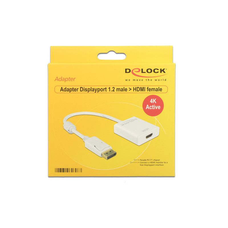 DeLOCK 62608 videokaapeli-adapteri 0,2 m DisplayPort HDMI-tyyppi A (vakio) Valkoinen
