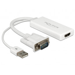 DeLOCK 62460 videokaapeli-adapteri 0,25 m HDMI-tyyppi A (vakio) VGA (D-Sub) + USB Valkoinen