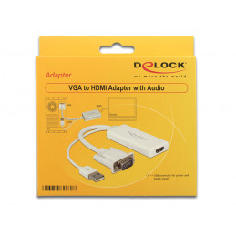 DeLOCK 62460 videokaapeli-adapteri 0,25 m HDMI-tyyppi A (vakio) VGA (D-Sub) + USB Valkoinen