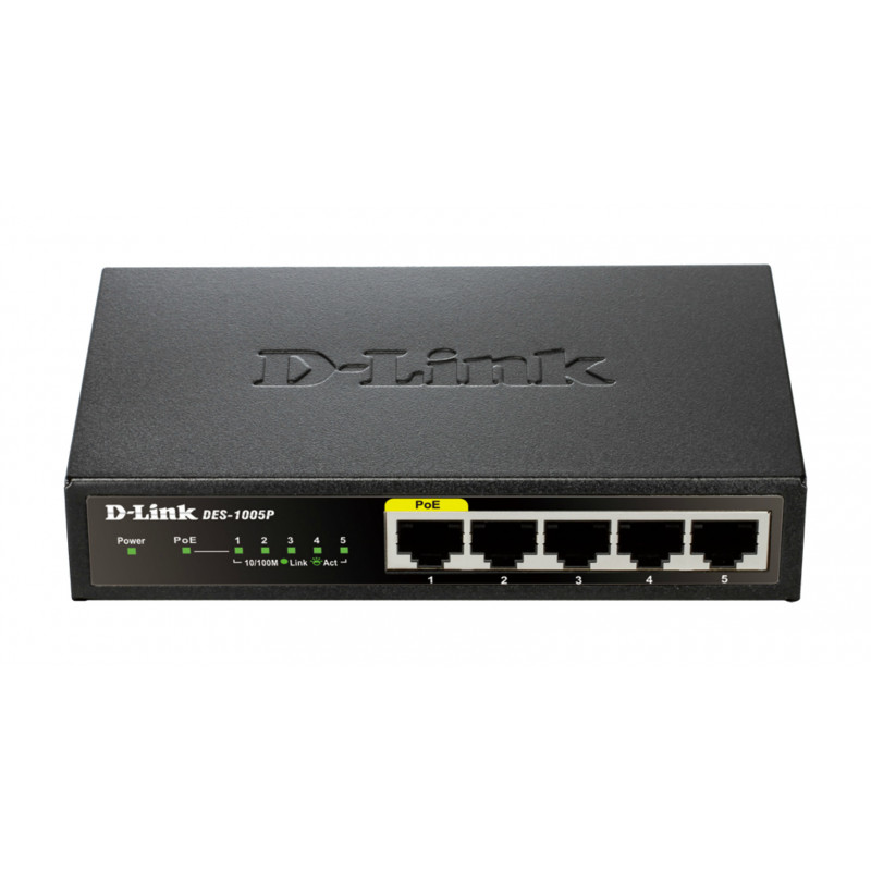 D-Link DES-1005P E verkkokytkin Hallitsematon L2 Fast Ethernet (10 100) Power over Ethernet -tuki Musta