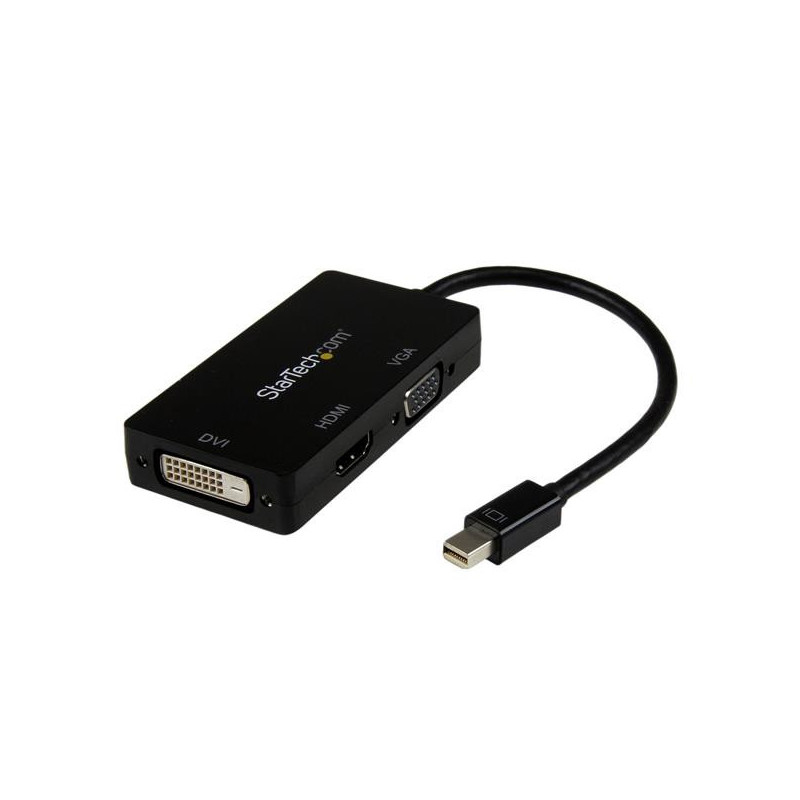StarTech.com MDP2VGDVHD videokaapeli-adapteri 0,15 m Mini DisplayPort DVI-D + VGA (D-Sub) + HDMI Musta