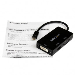 StarTech.com MDP2VGDVHD videokaapeli-adapteri 0,15 m Mini DisplayPort DVI-D + VGA (D-Sub) + HDMI Musta