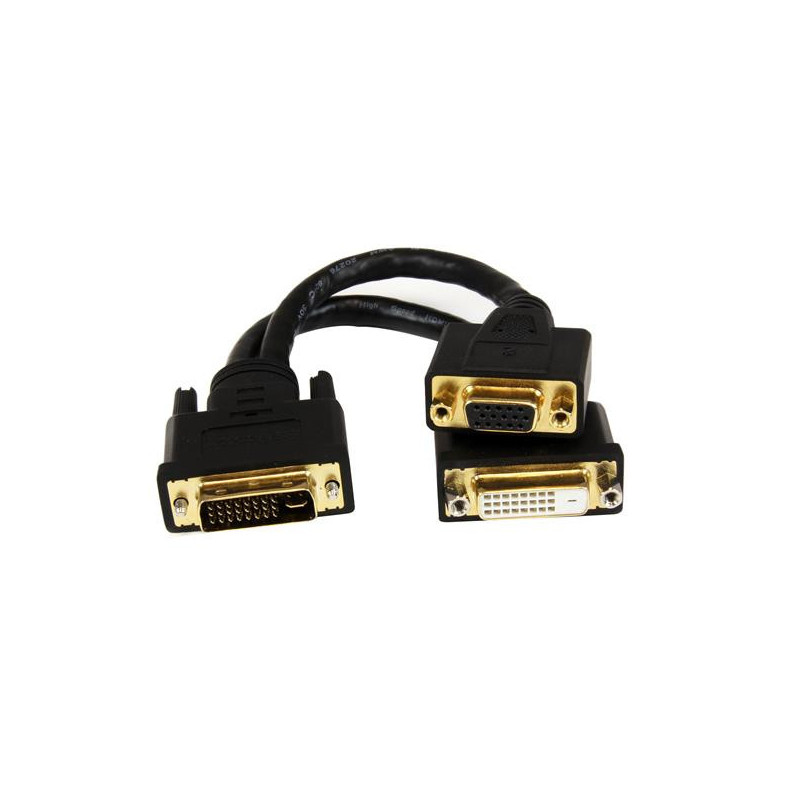 StarTech.com DVI92030202L videokaapeli-adapteri 0,203 m DVI-I DVI-D + VGA (D-Sub) Musta