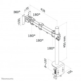 Neomounts by Newstar FPMA-D960 monitorin kiinnike ja jalusta 76,2 cm (30") Puristin Musta