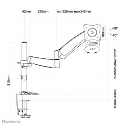 Neomounts by Newstar FPMA-D950 monitorin kiinnike ja jalusta 68,6 cm (27") Puristin Läpipultattu Hopea