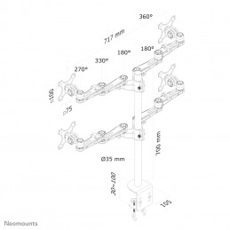 Neomounts by Newstar FPMA-D935D4 monitorin kiinnike ja jalusta 68,6 cm (27") Puristin Hopea