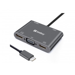 Sandberg USB-C Dock 2xHDMI+1xVGA+USB+PD